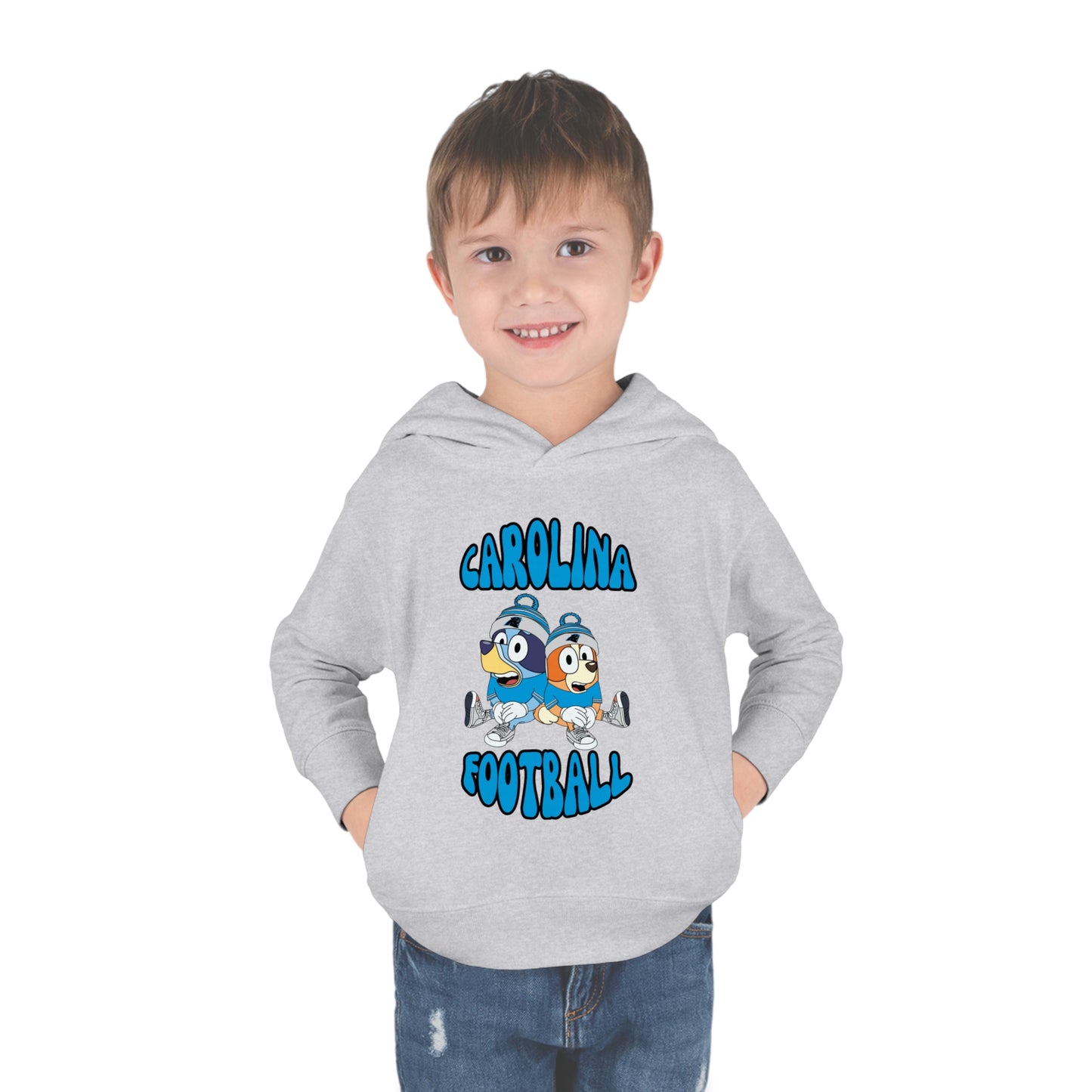 Toddler Bluey & Bingo Design Carolina Panthers Football - Inspired Pullover Fleece Hoodie