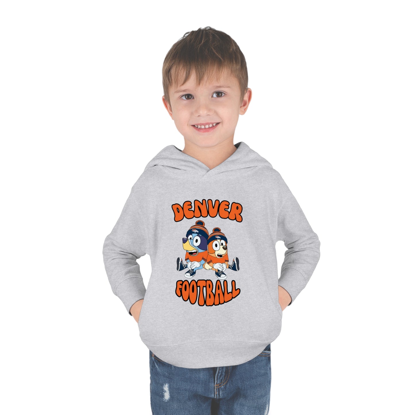 Toddler Bluey & Bingo Design Broncos Football - Inspired Pullover Fleece Hoodie