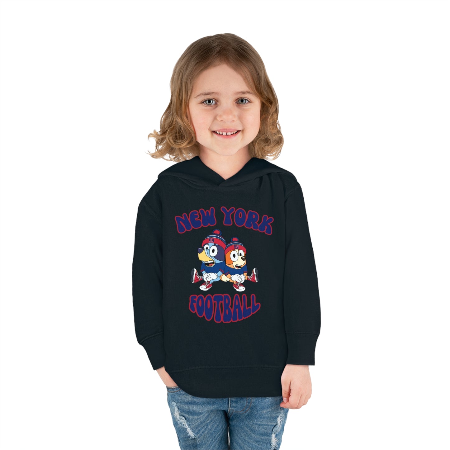 Toddler Bluey & Bingo Design New York Giants Football - Inspired Pullover Fleece Hoodie