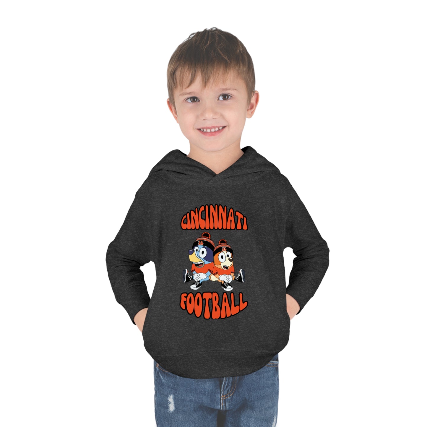 Toddler Bluey & Bingo Design Cincinnati Bengals Football - Inspired Pullover Fleece Hoodie