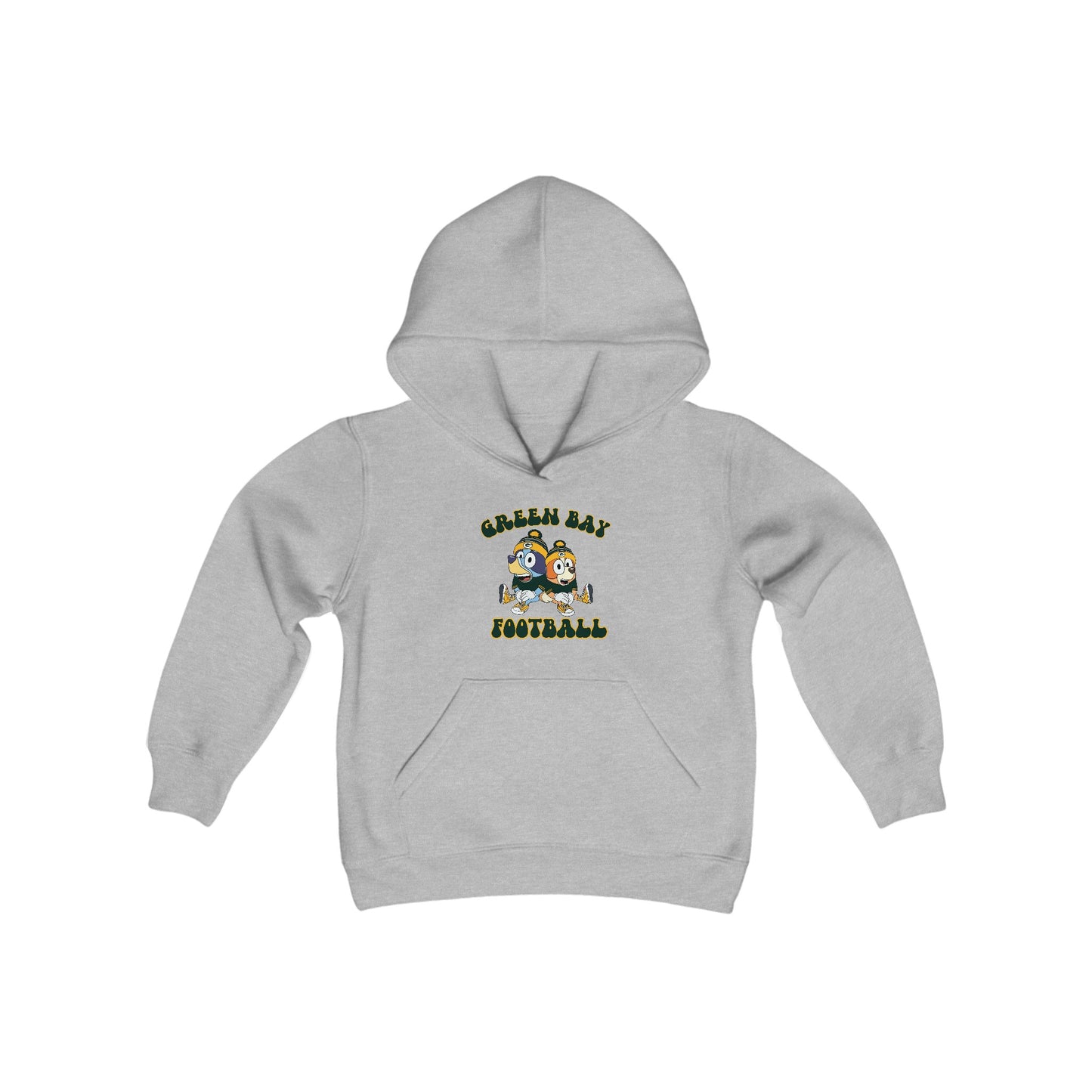 Youth Bluey & Bingo Design Green Bay Football - Inspired Heavy Blend Hooded Sweatshirt