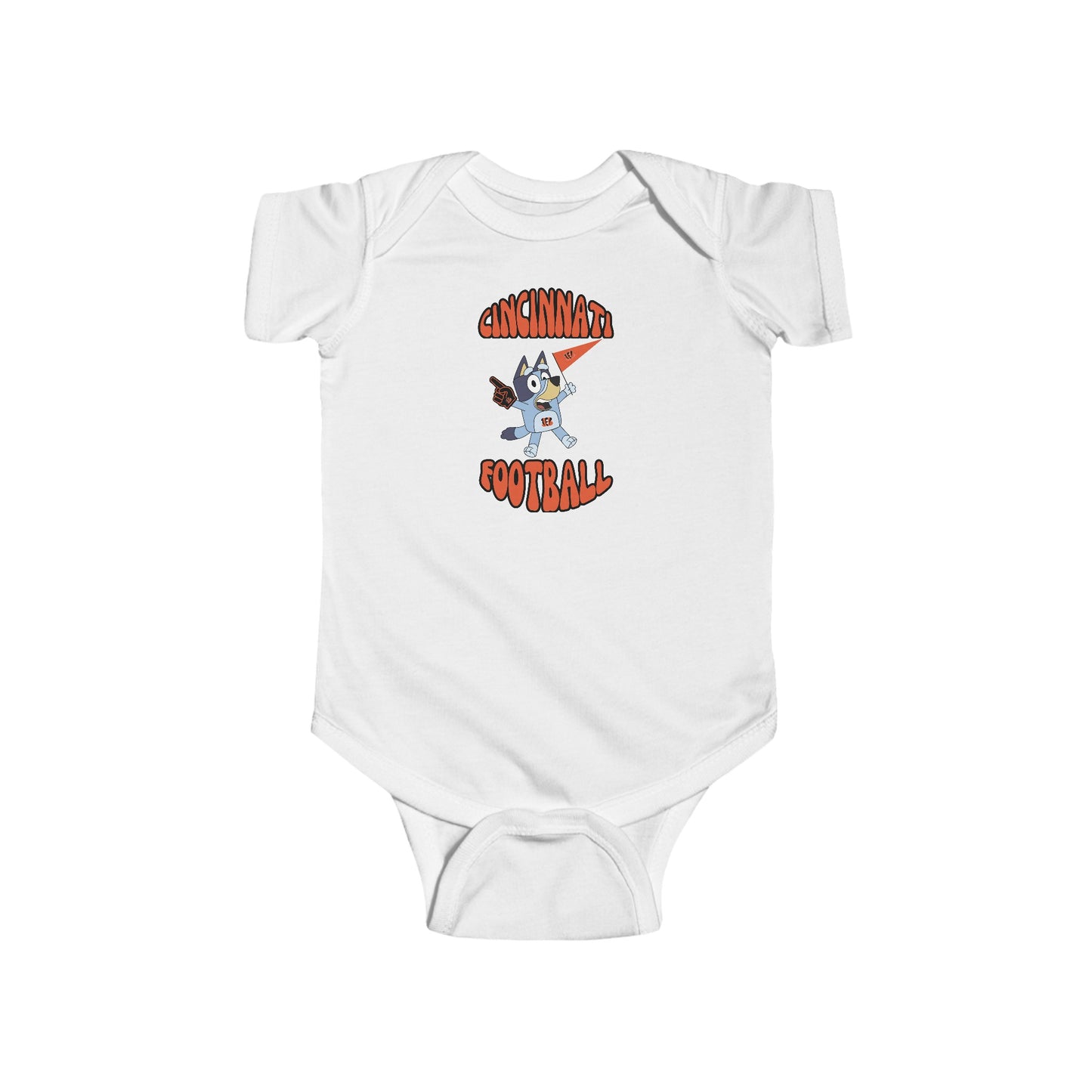 Infant Bluey Design Cincinnati Bengals Football -Inspired Bodysuit