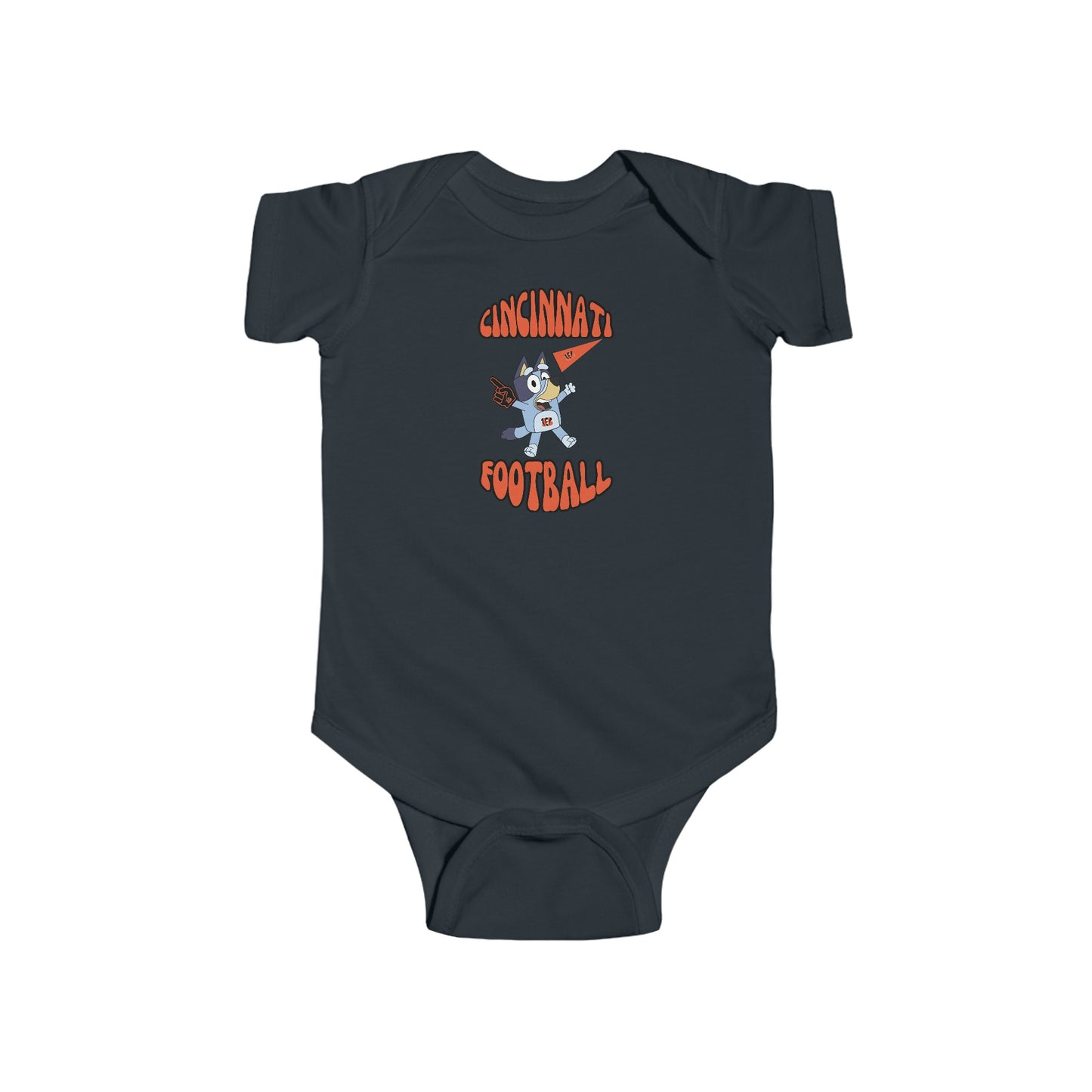 Infant Bluey Design Cincinnati Bengals Football -Inspired Bodysuit