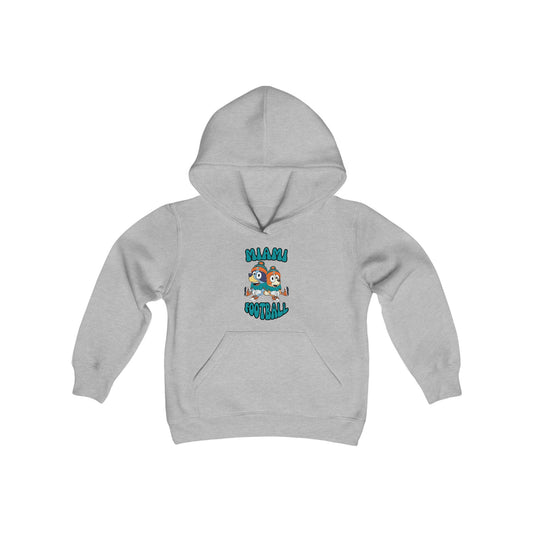 Youth Bluey & Bingo Design Dolphins Football - Inspired Heavy Blend Hooded Sweatshirt