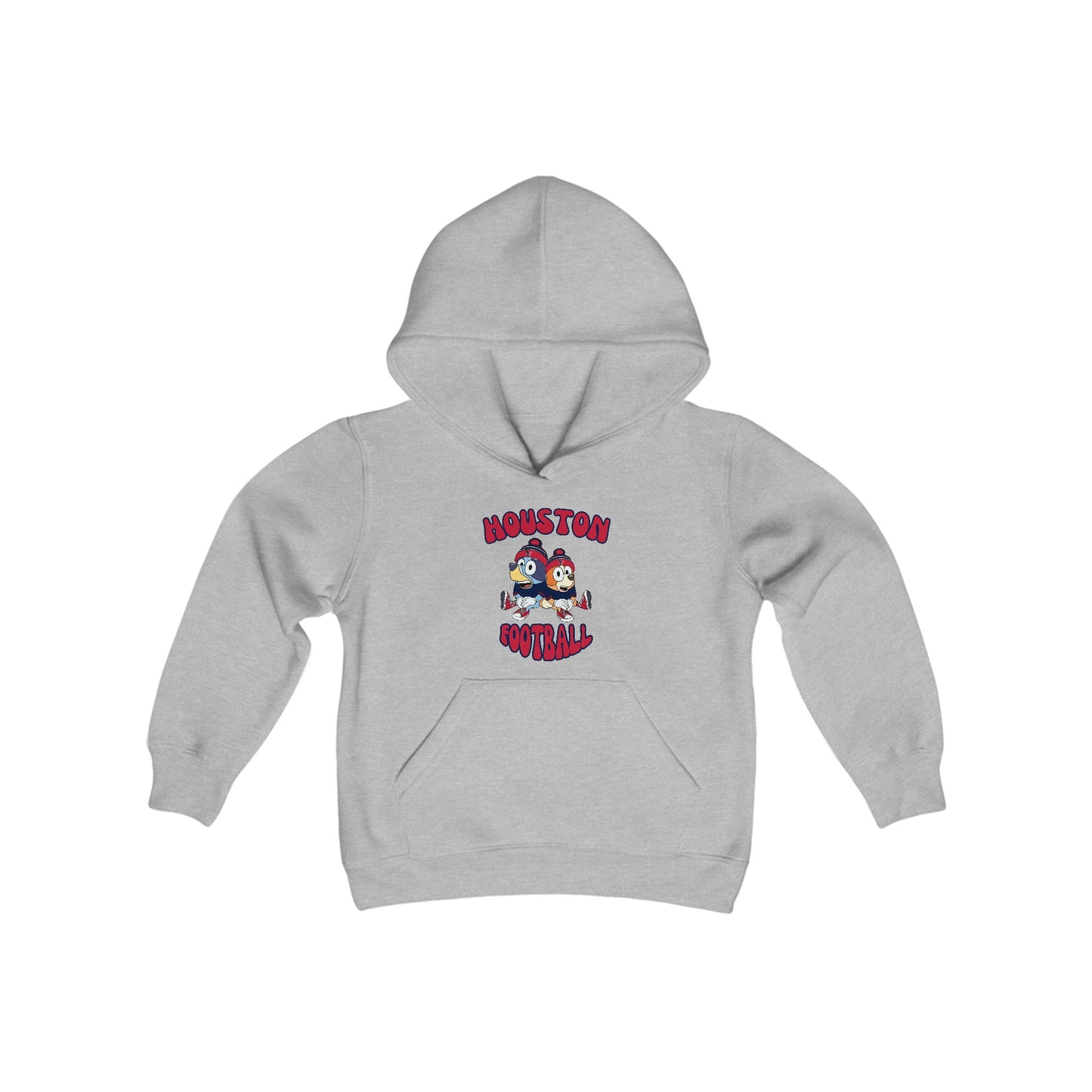 Youth Bluey & Bingo Design Texans Football - Inspired Heavy Blend Hooded Sweatshirt