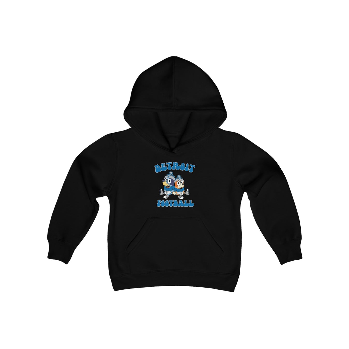 Youth Bluey & Bingo Design Detroit Lions Football - Inspired Heavy Blend Hooded Sweatshirt