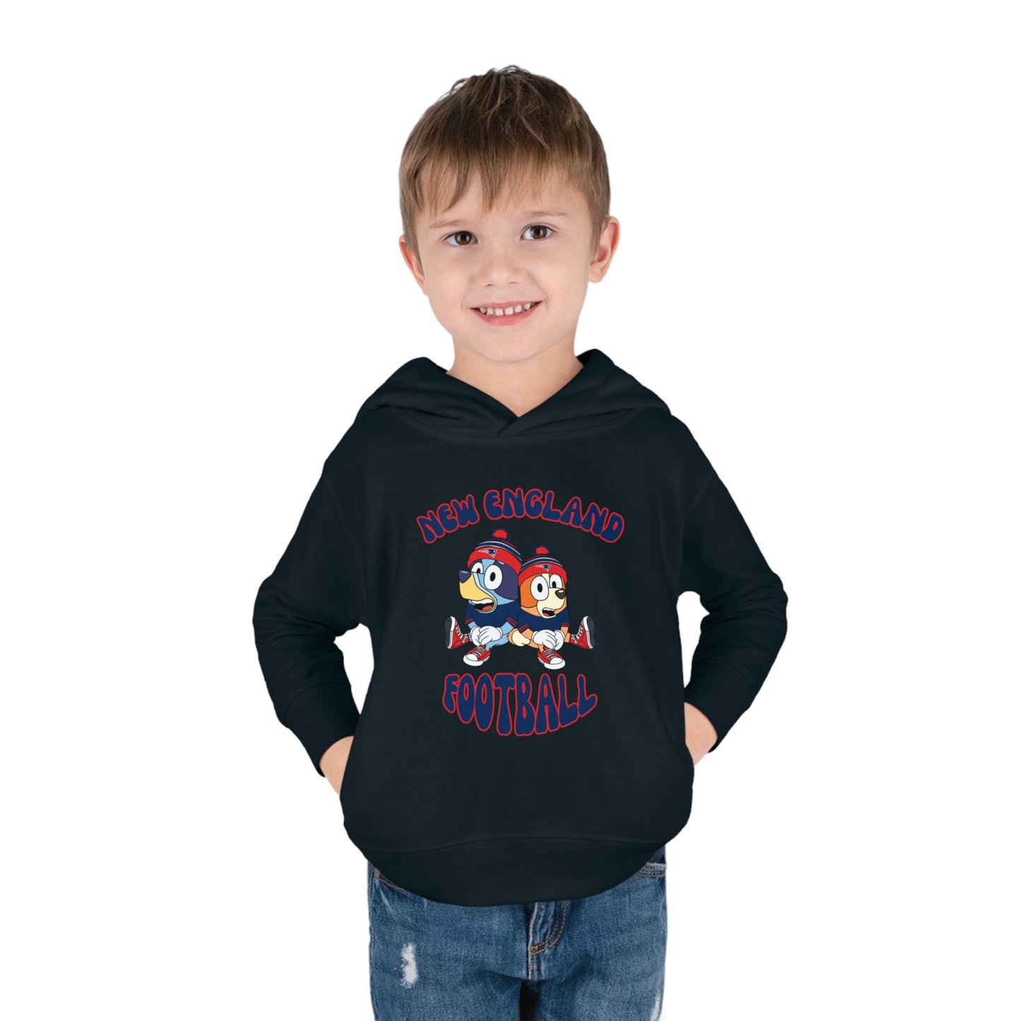 Toddler Bluey & Bingo Design Patriots Football - Inspired Pullover Fleece Hoodie