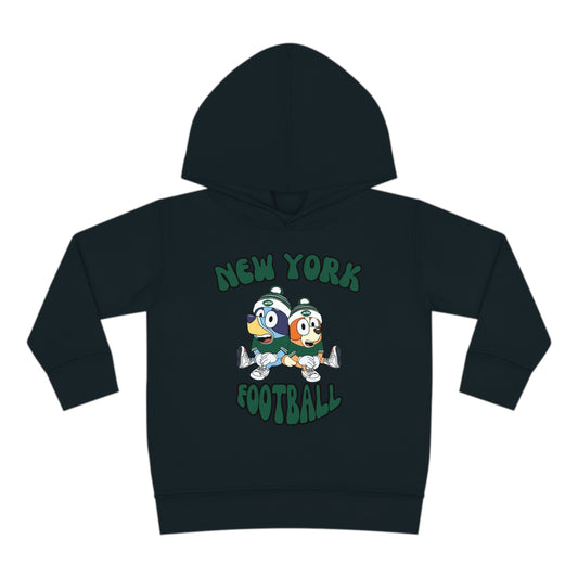 Toddler Bluey & Bingo Design New York Jets Football - Inspired Pullover Fleece Hoodie