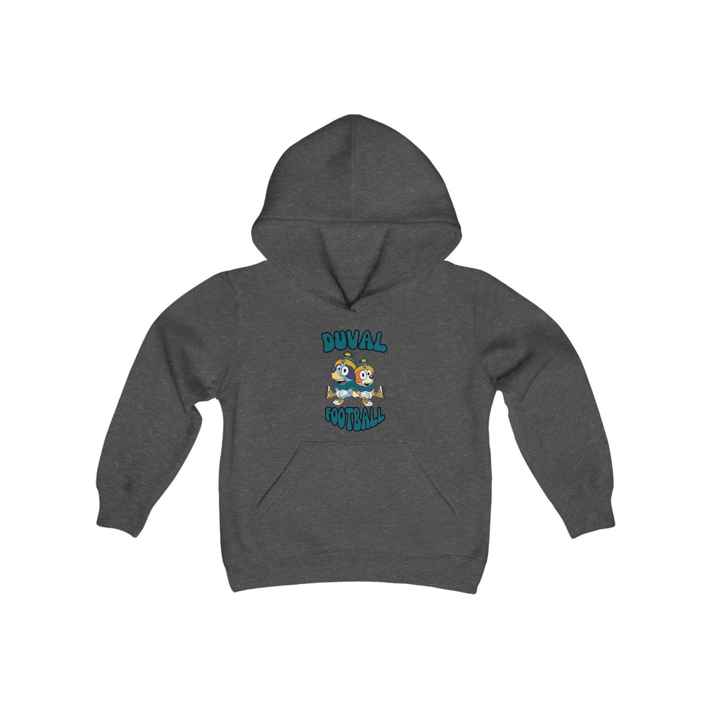 Youth Bluey & Bingo Design Jaguars Football - Inspired Heavy Blend Hooded Sweatshirt