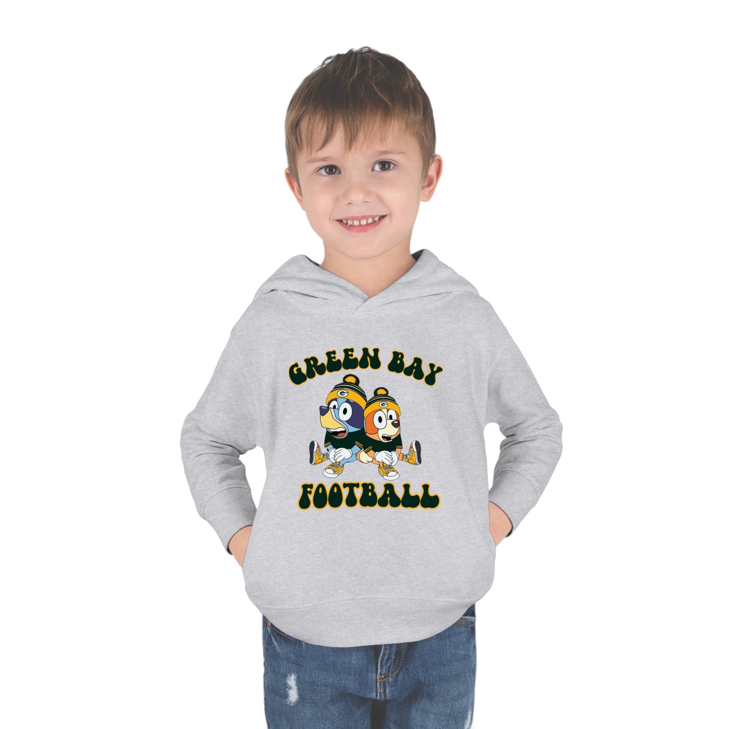 Toddler Bluey & Bingo Design Green Bay Football - Inspired Pullover Fleece Hoodie