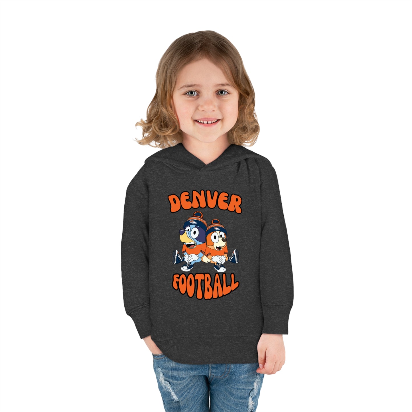 Toddler Bluey & Bingo Design Broncos Football - Inspired Pullover Fleece Hoodie