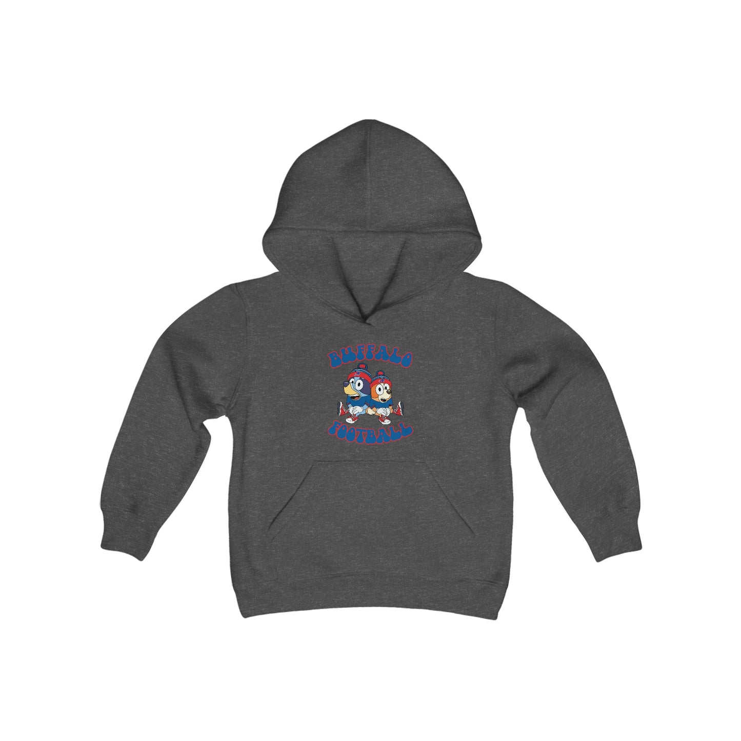 Youth Bluey & Bingo Design Buffalo Bills Football - Inspired Heavy Blend Hooded Sweatshirt