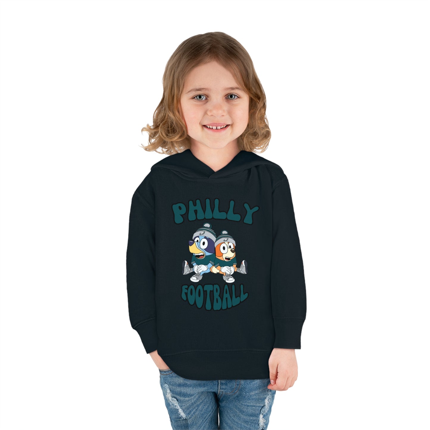 Toddler Bluey & Bingo Design Philadelphia Eagles Football - Inspired Pullover Fleece Hoodie