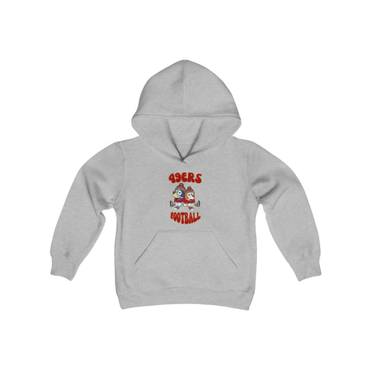 Youth Bluey & Bingo Design 49ERS Football - Inspired Heavy Blend Hooded Sweatshirt