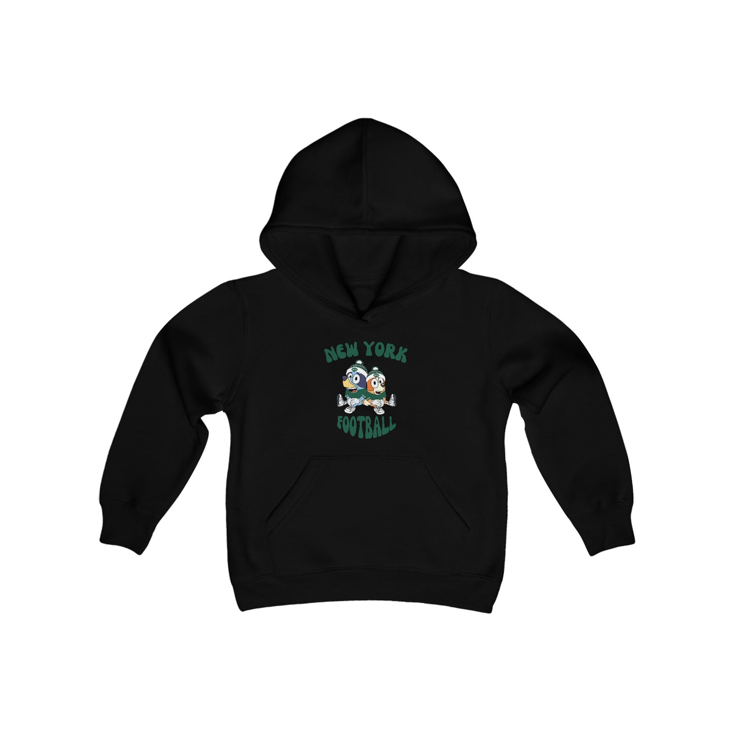 Youth Bluey & Bingo Design New York Jets Football - Inspired Heavy Blend Hooded Sweatshirt