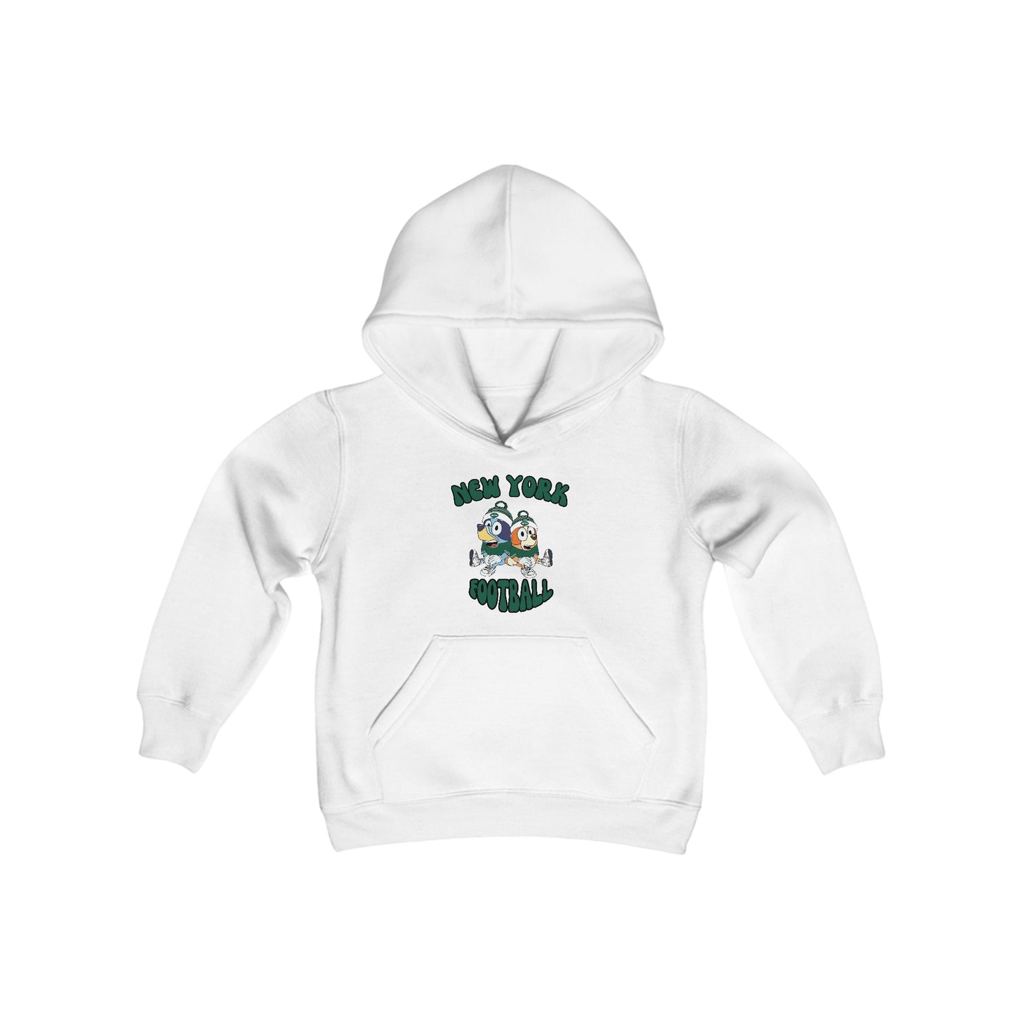 Youth Bluey & Bingo Design New York Jets Football - Inspired Heavy Blend Hooded Sweatshirt