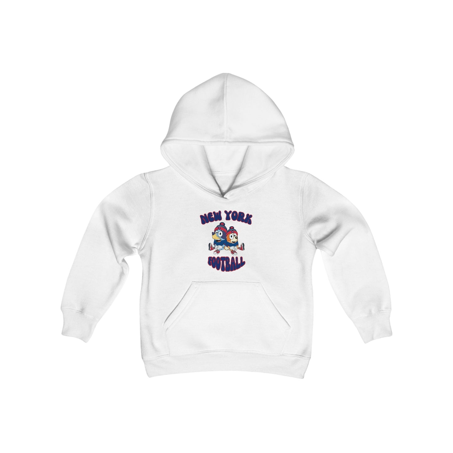 Youth Bluey & Bingo Design New York Giants Football - Inspired Heavy Blend Hooded Sweatshirt