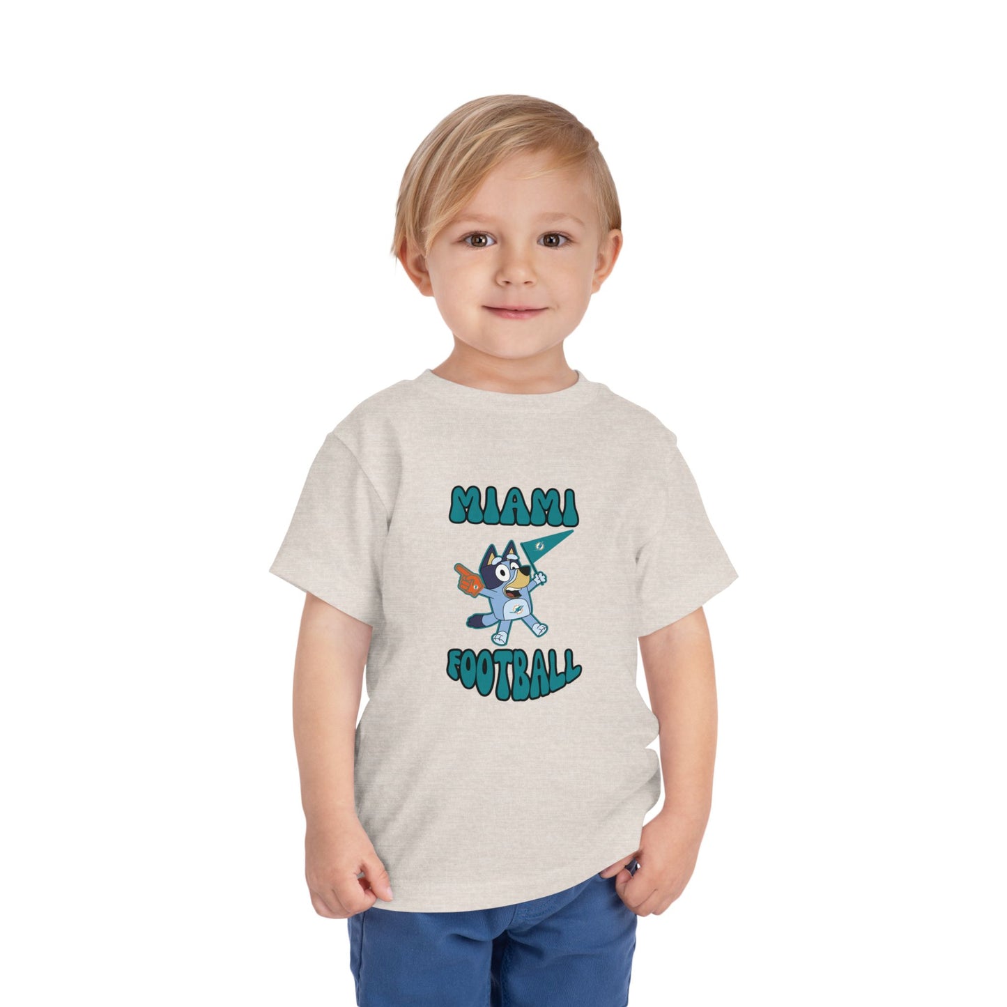 Toddler Bluey Design Miami Dolphins Football -Inspired T-Shirt