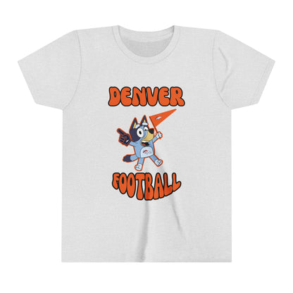 Youth Bluey Design Denver Broncos Football -Inspired T-Shirt