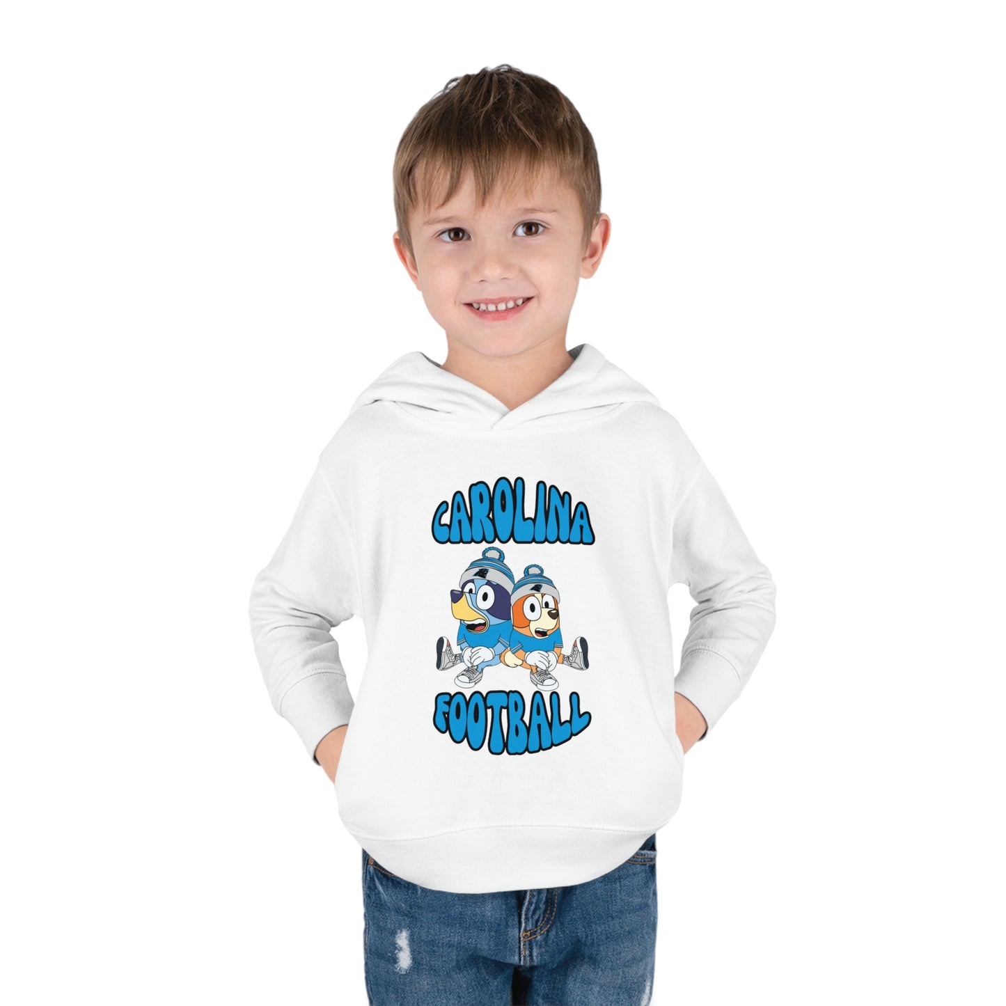 Toddler Bluey & Bingo Design Carolina Panthers Football - Inspired Pullover Fleece Hoodie