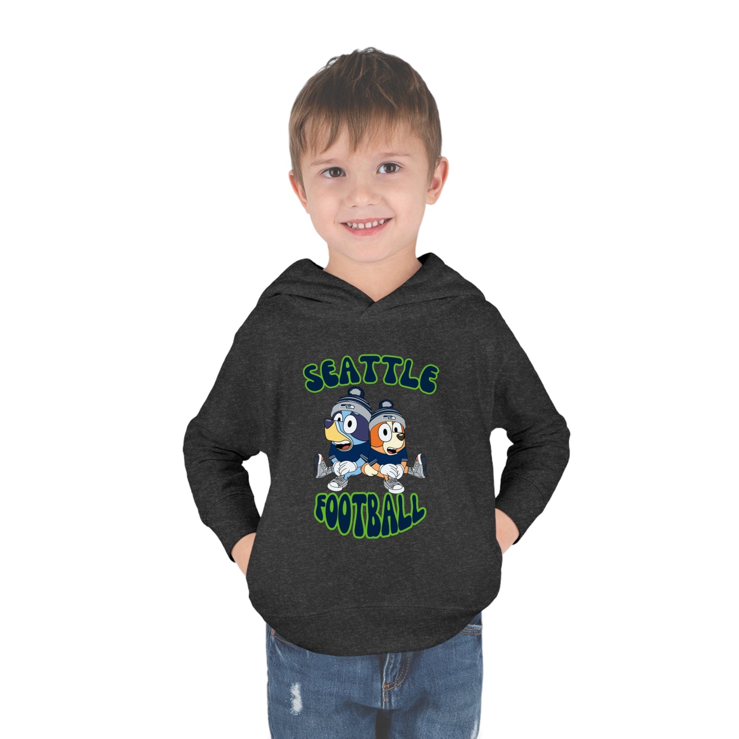 Toddler Bluey & Bingo Design Seahawks Football - Inspired Pullover Fleece Hoodie