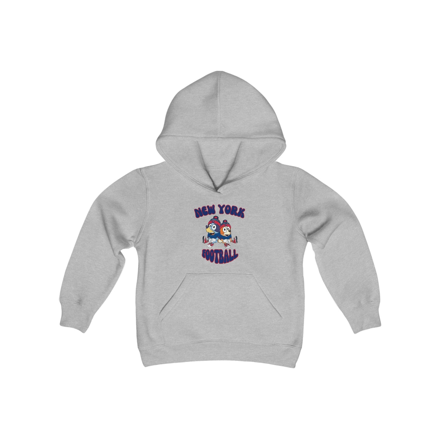 Youth Bluey & Bingo Design New York Giants Football - Inspired Heavy Blend Hooded Sweatshirt