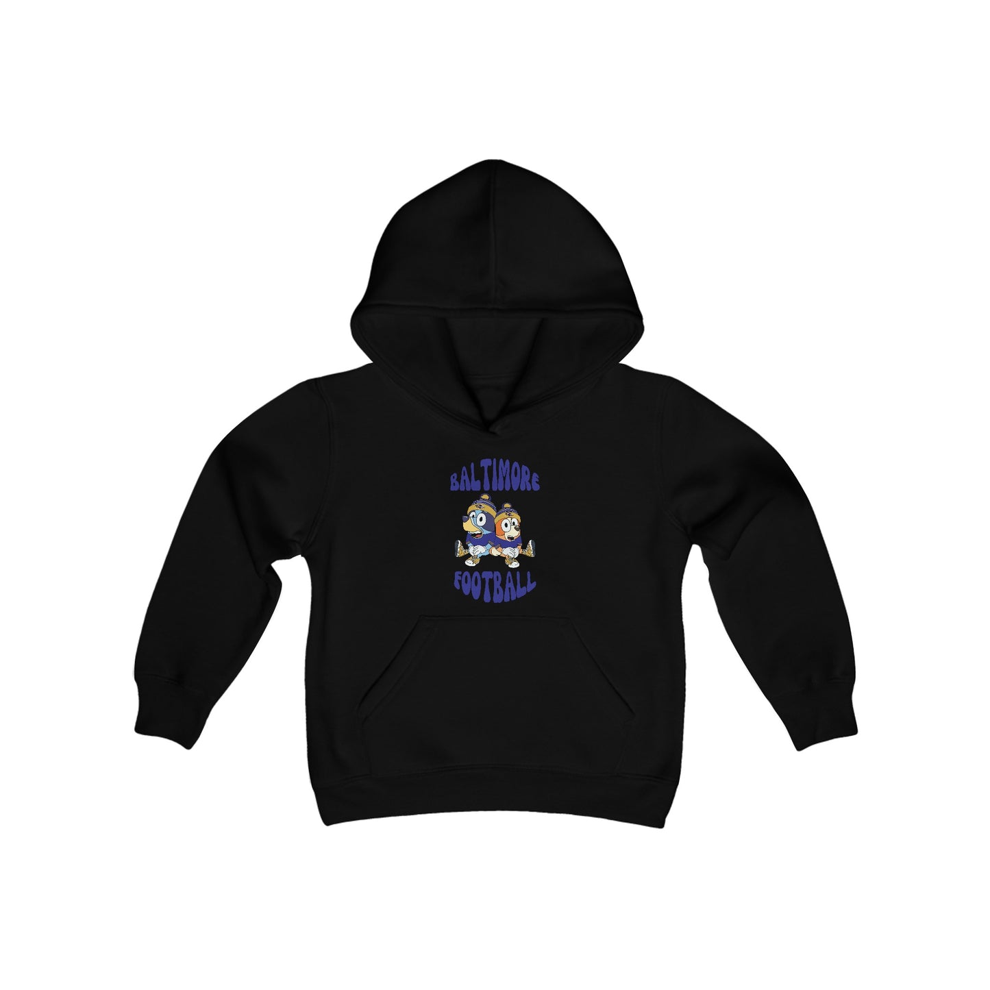 Youth Bluey & Bingo Design Ravens Football - Inspired Heavy Blend Hooded Sweatshirt