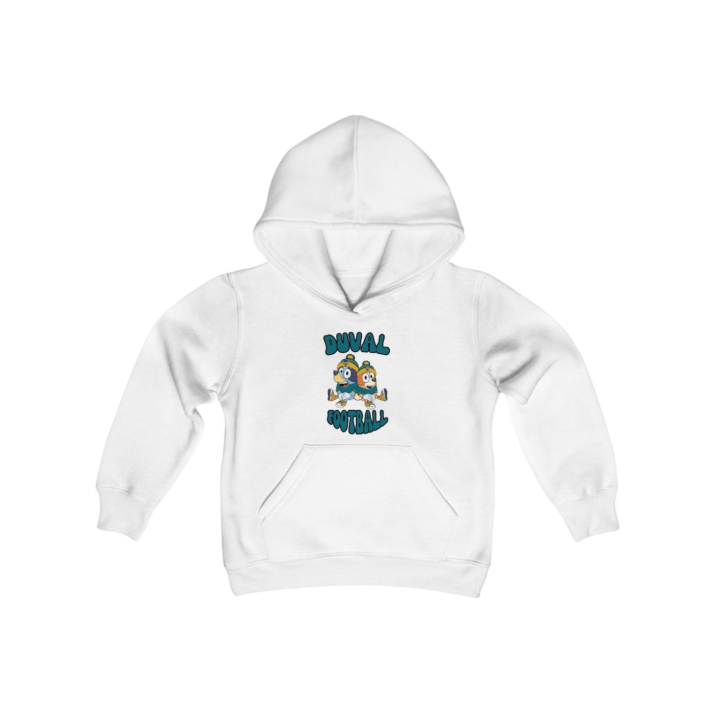 Youth Bluey & Bingo Design Jaguars Football - Inspired Heavy Blend Hooded Sweatshirt