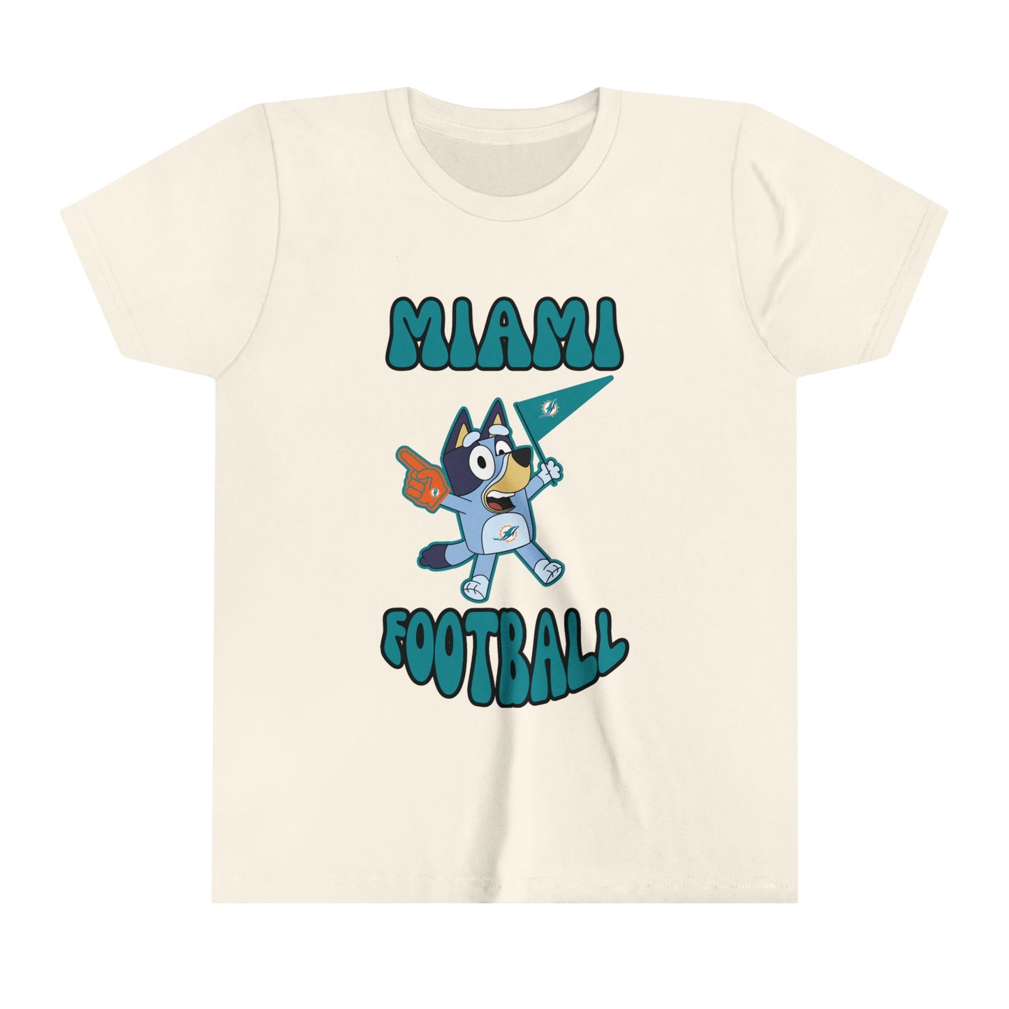 Youth Bluey Design Miami Dolphins Football -Inspired T-Shirt