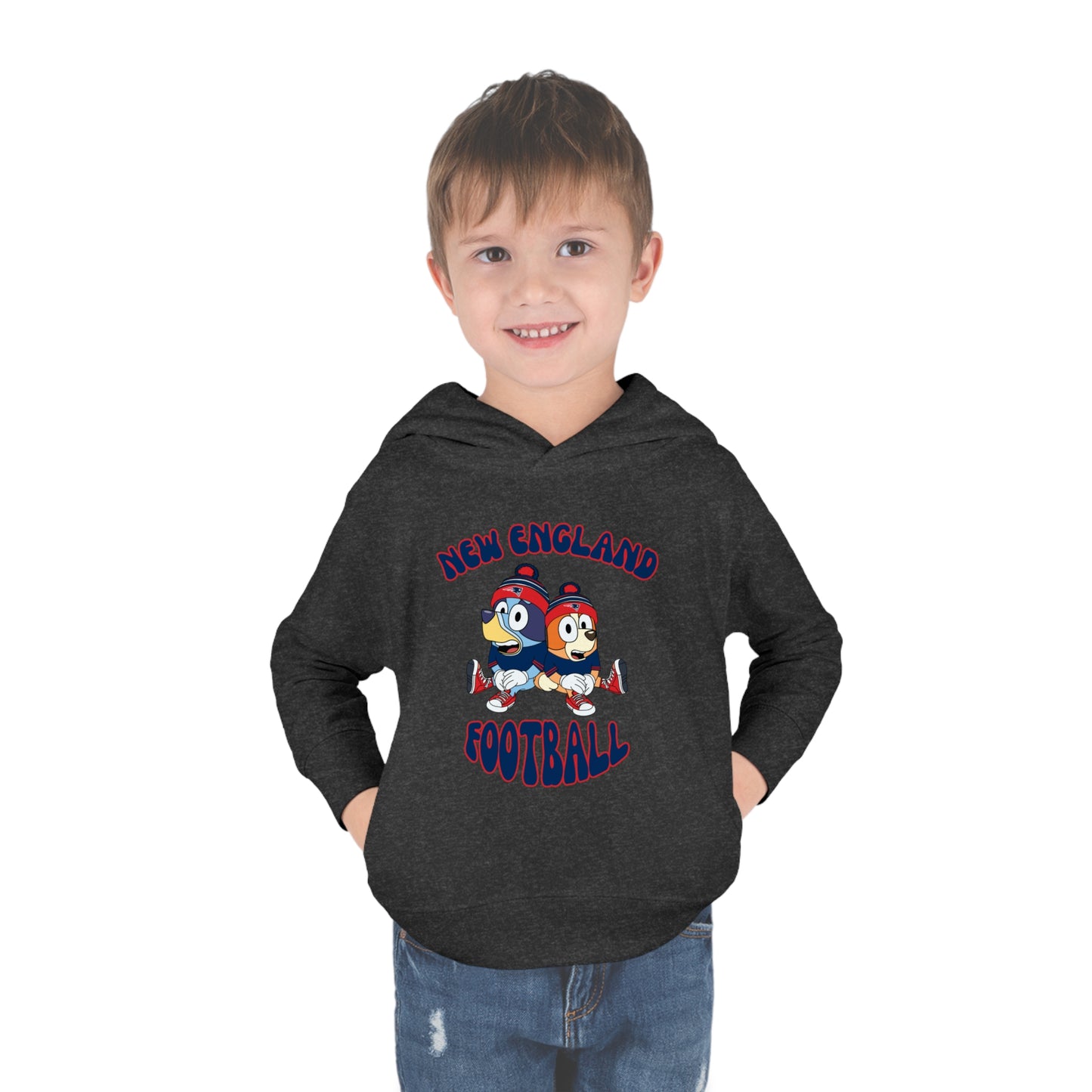 Toddler Bluey & Bingo Design Patriots Football - Inspired Pullover Fleece Hoodie