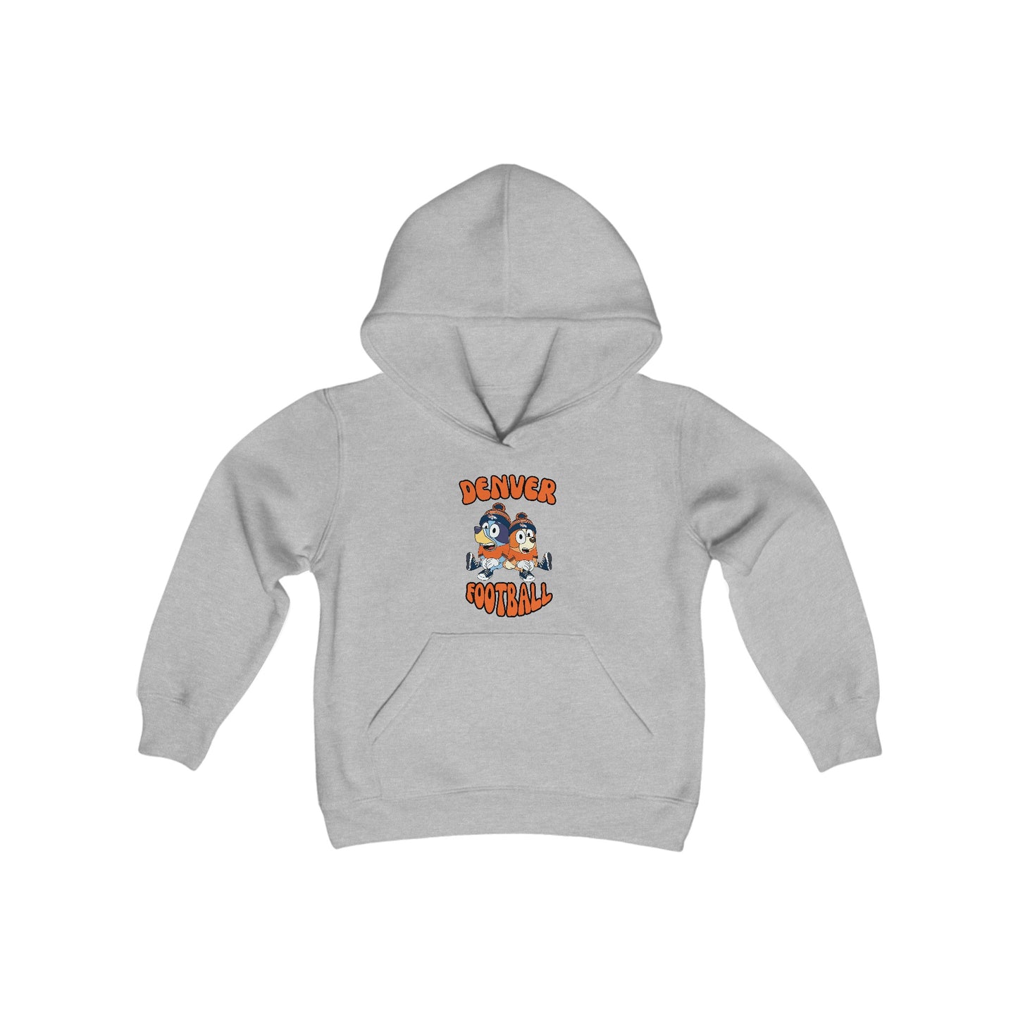 Youth Bluey & Bingo Design Broncos Football - Inspired Heavy Blend Hooded Sweatshirt