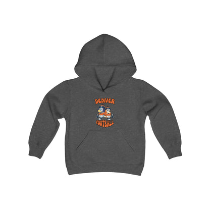 Youth Bluey & Bingo Design Broncos Football - Inspired Heavy Blend Hooded Sweatshirt