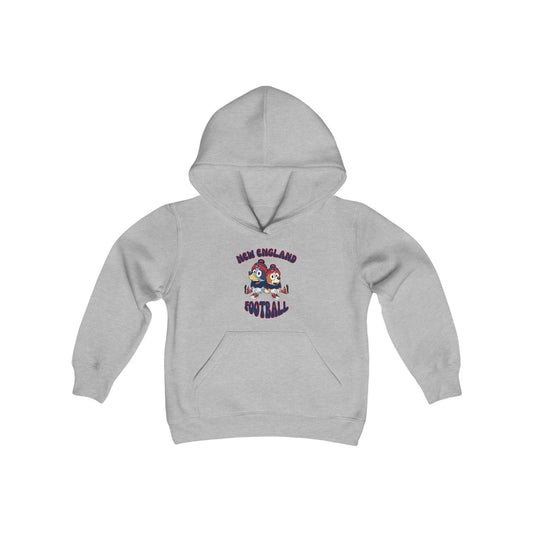 Youth Bluey & Bingo Design Patriots Football - Inspired Heavy Blend Hooded Sweatshirt