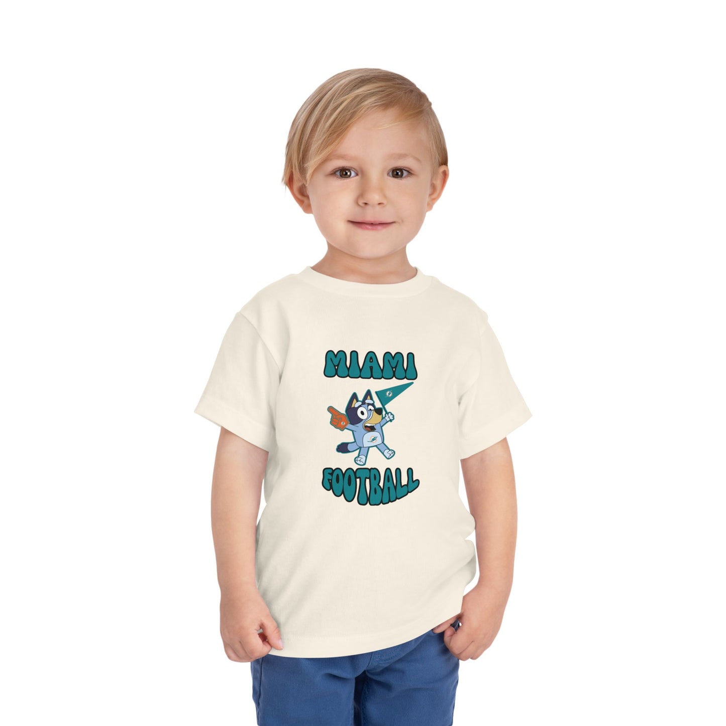 Toddler Bluey Design Miami Dolphins Football -Inspired T-Shirt