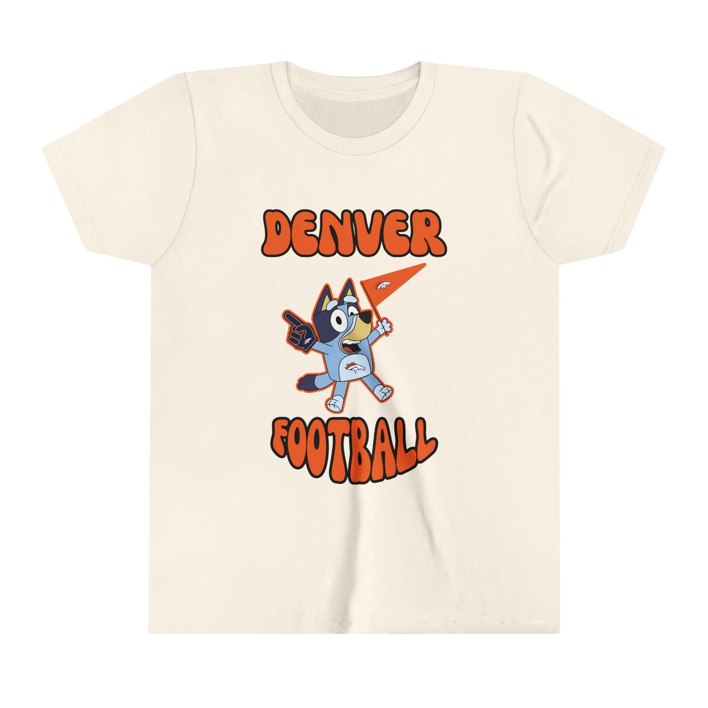 Youth Bluey Design Denver Broncos Football -Inspired T-Shirt