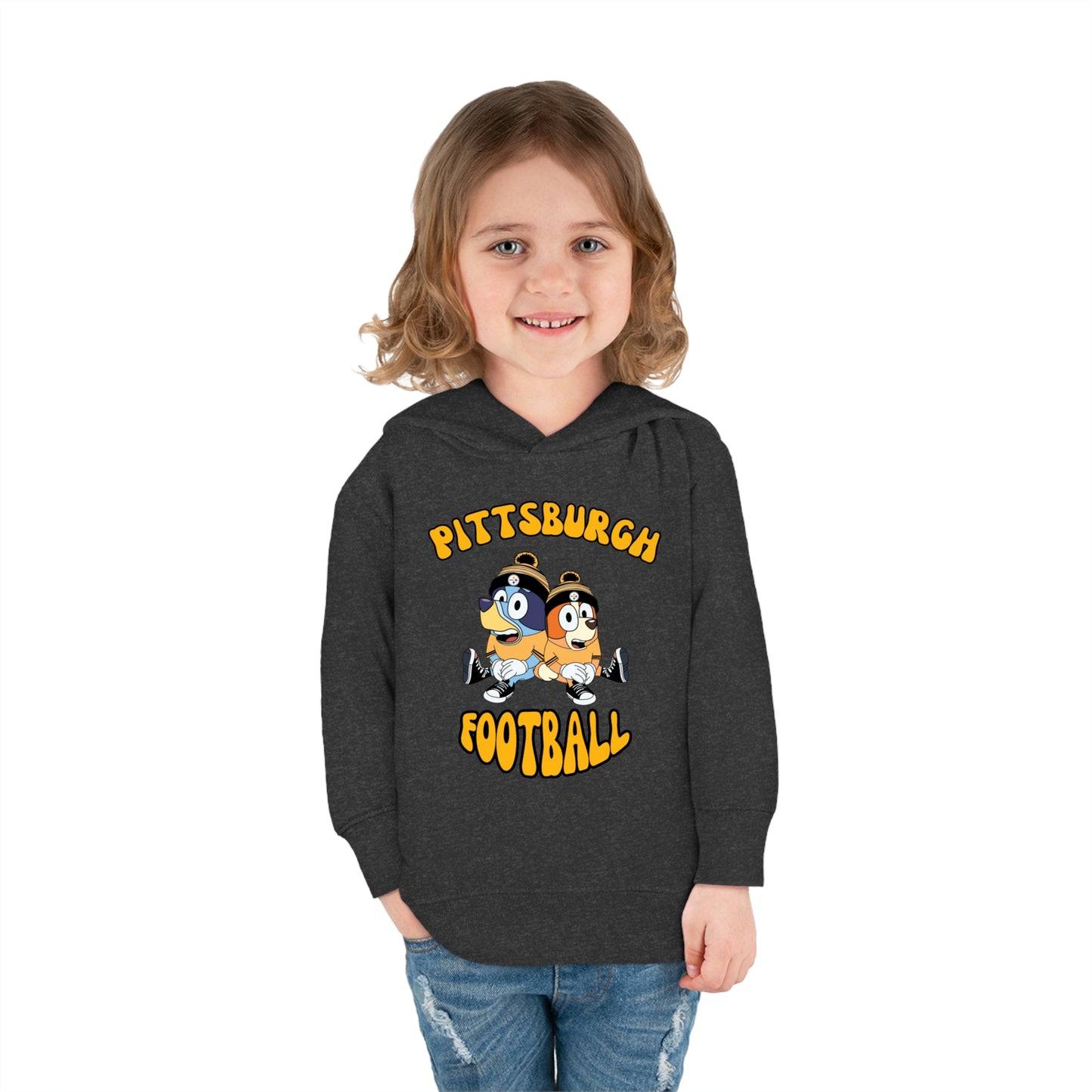 Toddler Bluey & Bingo Design Pittsburgh Steelers Football - Inspired Pullover Fleece Hoodie