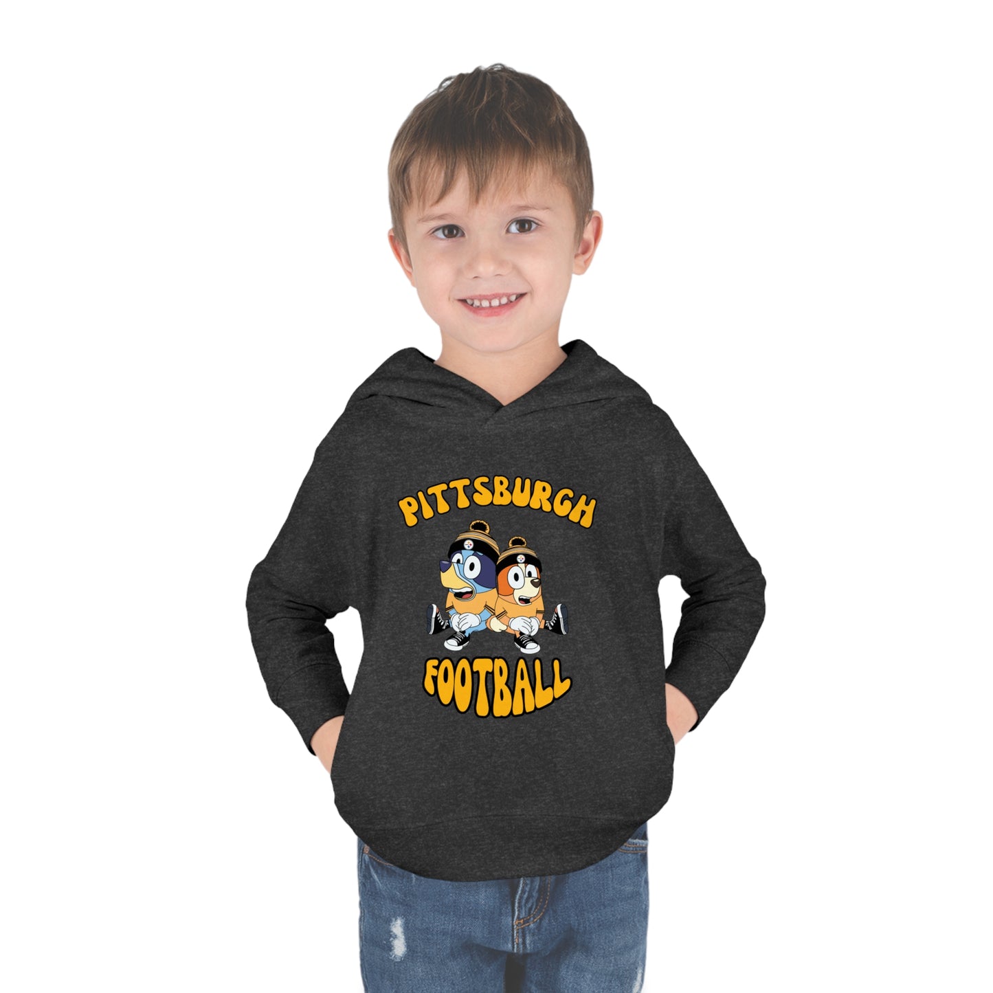 Toddler Bluey & Bingo Design Pittsburgh Steelers Football - Inspired Pullover Fleece Hoodie