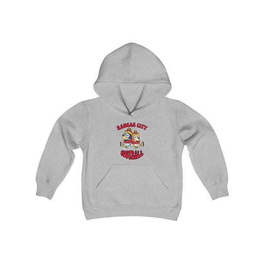 Youth Bluey & Bingo Design Kansas City Chiefs Football - Inspired Heavy Blend Hooded Sweatshirt