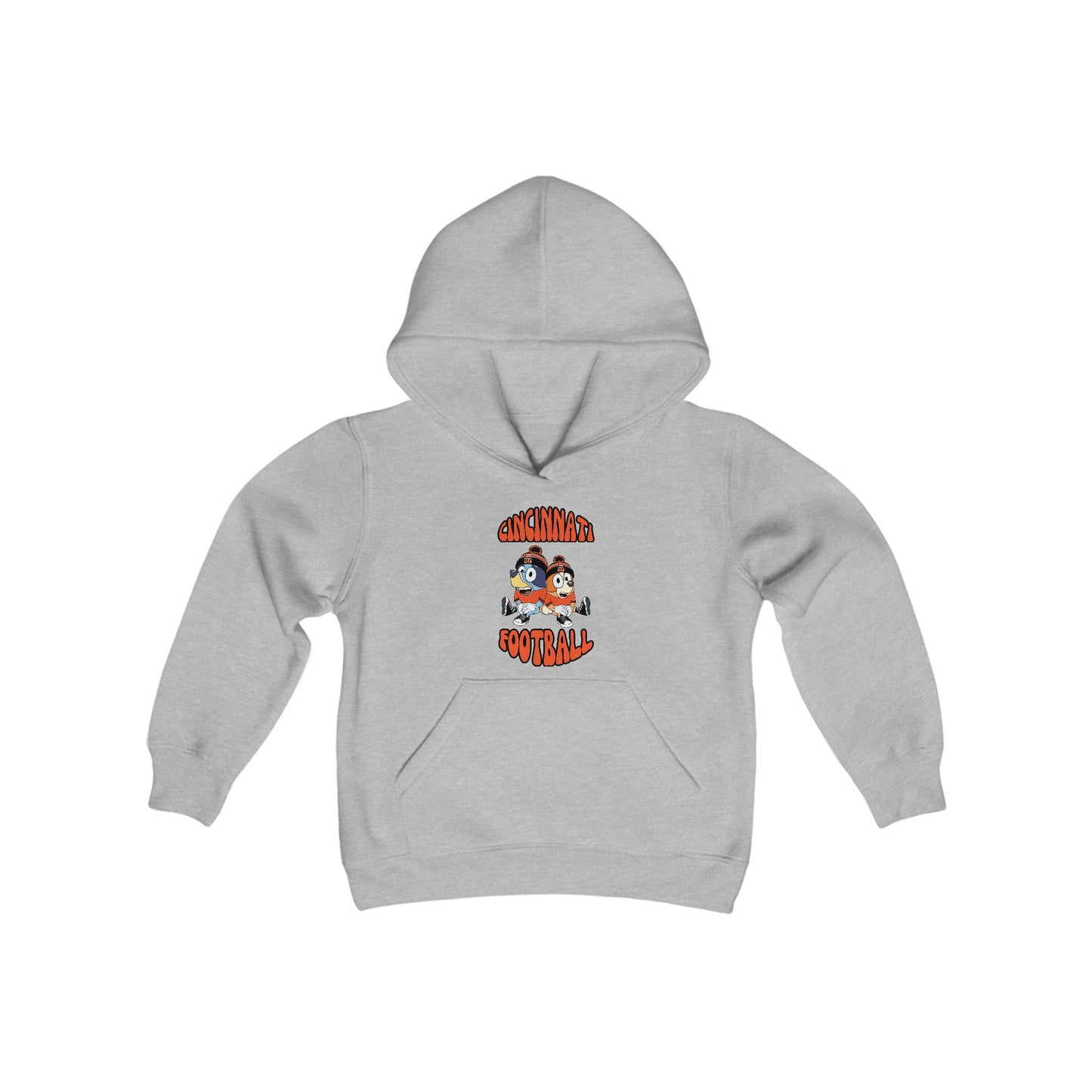 Youth Bluey & Bingo Design Cincinnati Bengals Football - Inspired Heavy Blend Hooded Sweatshirt