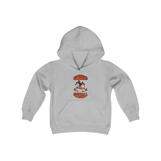 Youth Bluey & Bingo Design Cincinnati Bengals Football - Inspired Heavy Blend Hooded Sweatshirt