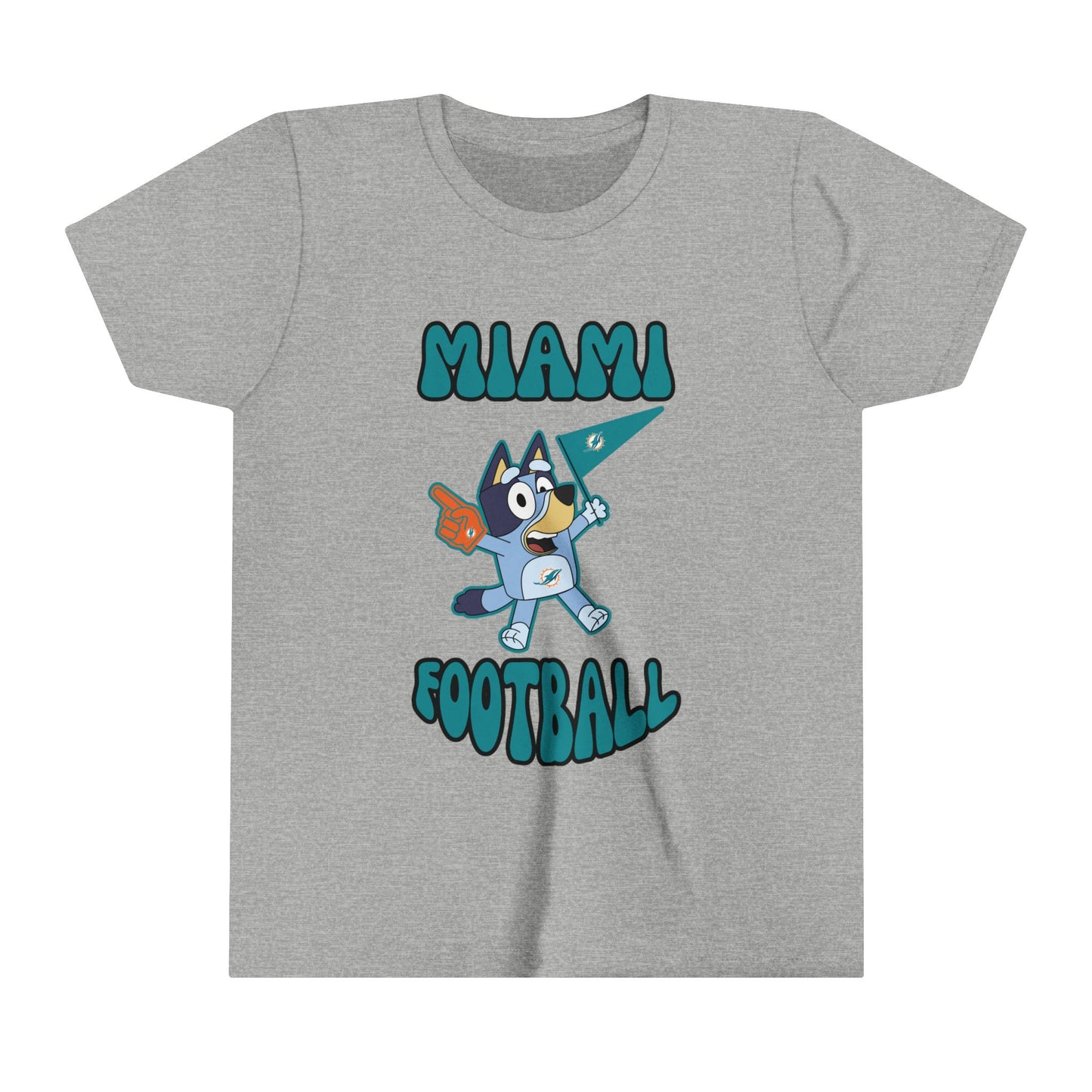 Youth Bluey Design Miami Dolphins Football -Inspired T-Shirt