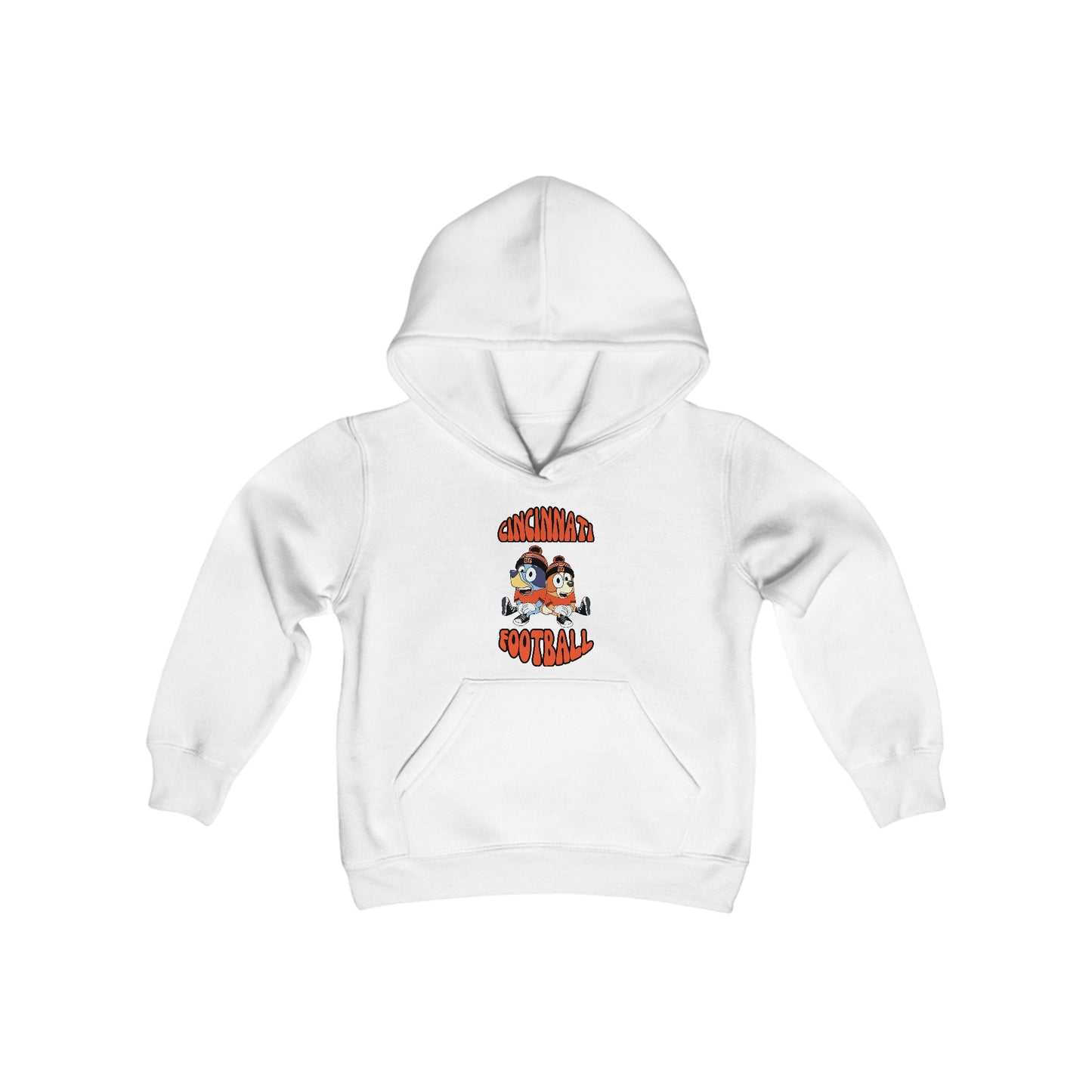 Youth Bluey & Bingo Design Cincinnati Bengals Football - Inspired Heavy Blend Hooded Sweatshirt