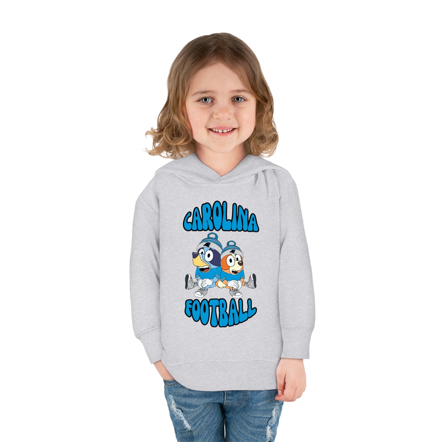 Toddler Bluey & Bingo Design Carolina Panthers Football - Inspired Pullover Fleece Hoodie