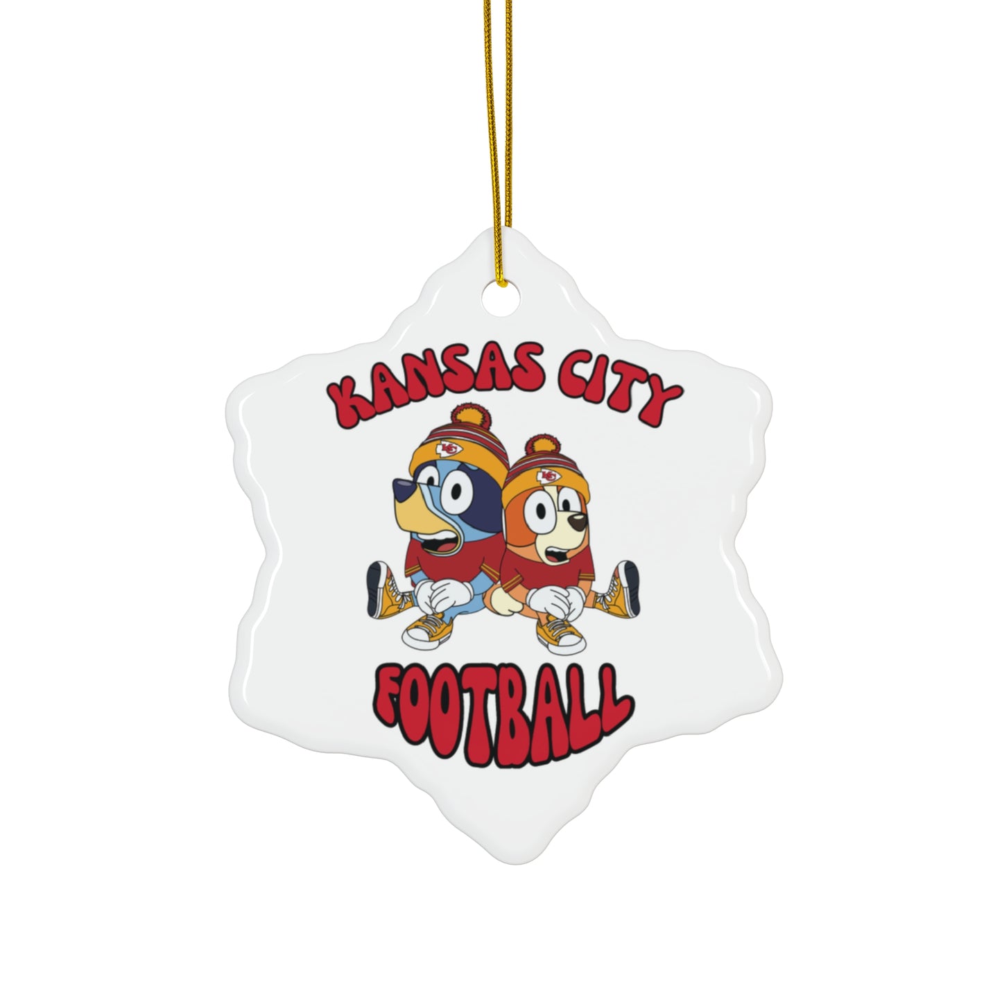 Holiday Ceramic Ornament - Bluey and Bingo Pro Football Inspired